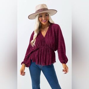 Abercrombie & Fitch Deep Red Pleated Blouse